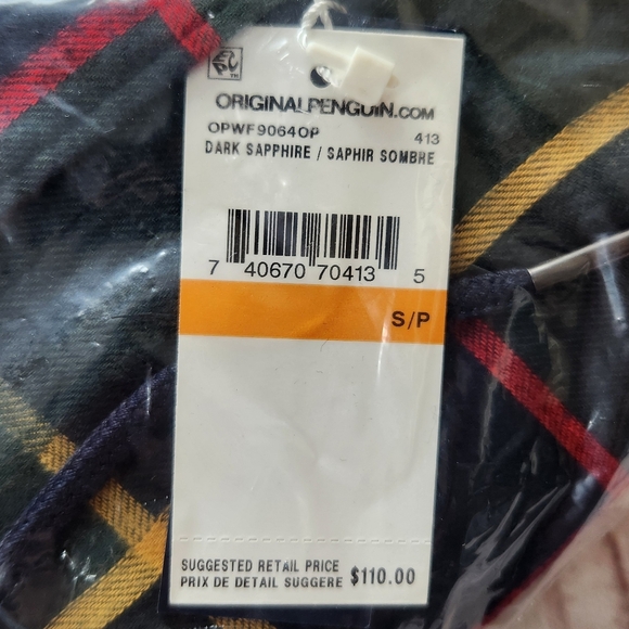 NWT Original Penguin "Plaid Flannel Hoodie Shirt" Dark Sapphire | Men's Size S - Picture 6 of 8